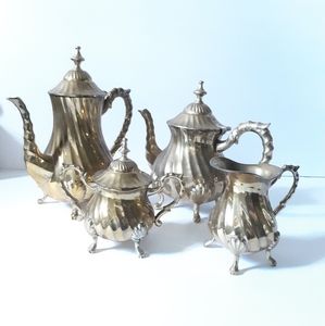 Antique Twisted Gold Brass   Coffee and Tea Set, 4 Pc, Dinner Service, B…